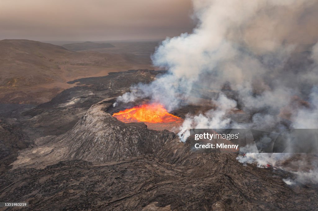 Iceland Fagradalsfjall Volcano Crater Aerial View Volcanic Eruption