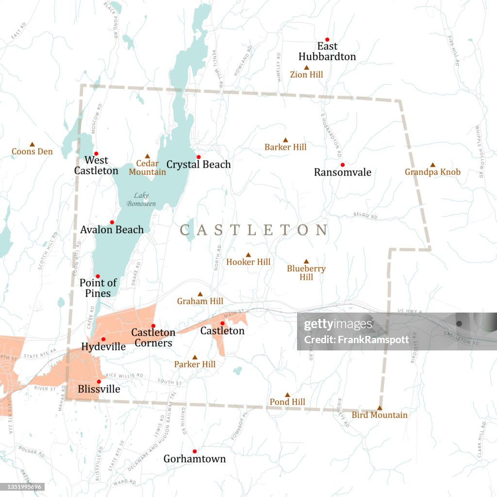 VT Rutland Castleton Vector Road Map