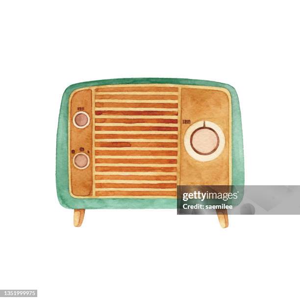 stockillustraties, clipart, cartoons en iconen met watercolor retro radio - tuner