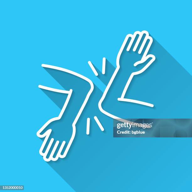elbow bump - novel greeting. icon on blue background - flat design with long shadow - handshake blue background stock illustrations