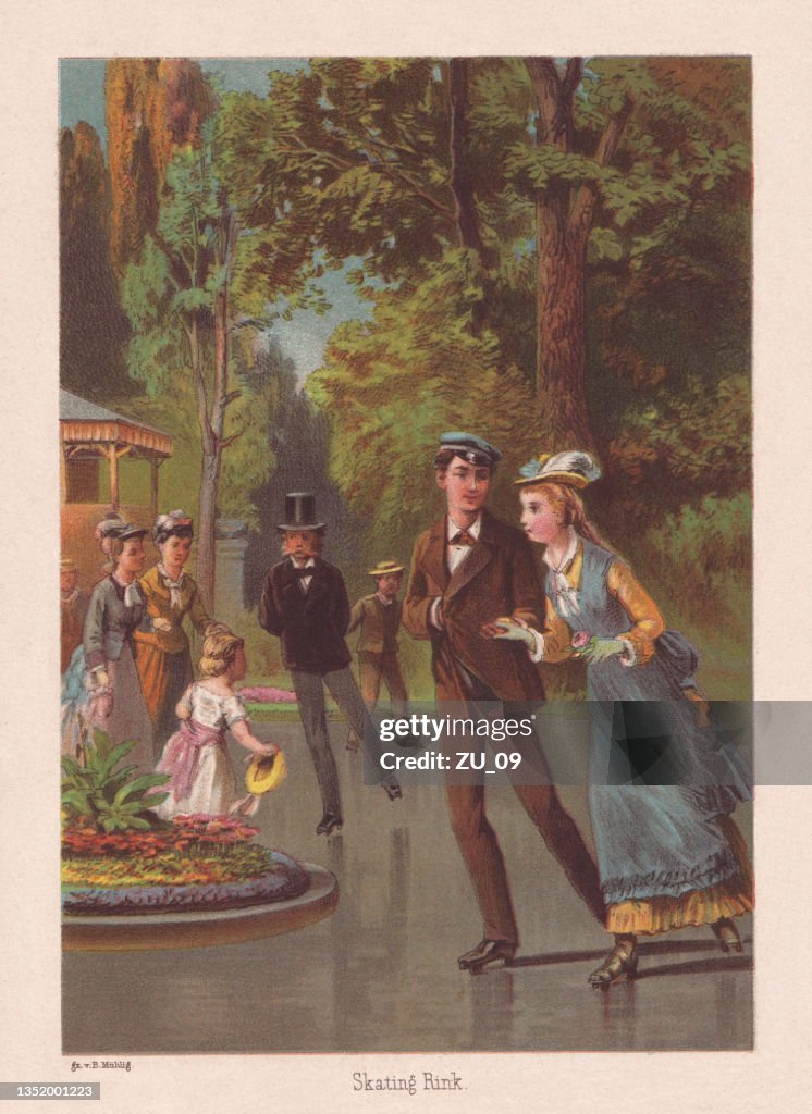 On the roller skating rink, chromolithograph, published in 1878