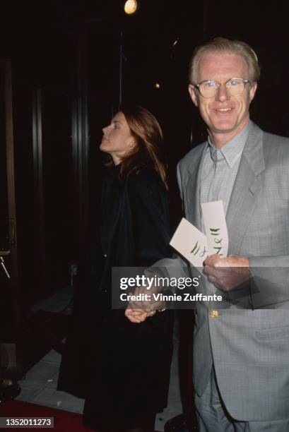 American actor Ed Begley Jr and a woman attend the Beverly Hills premiere of 'Nell' held at the Academy Theater in Beverly Hills, California, 13th...