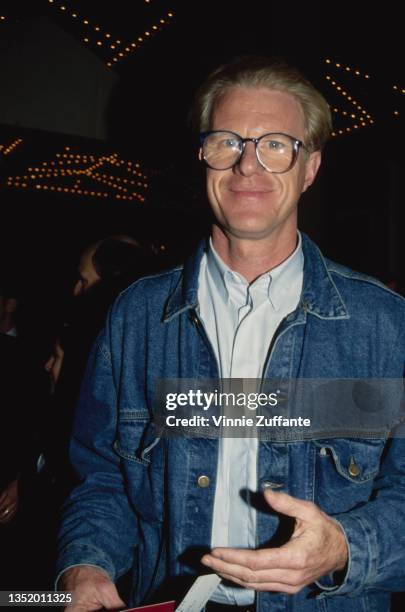 American actor Ed Begley Jr, wearing a denim jacket, attends the Westwood premiere of 'A Few Good Men' held at the Mann Village Theatre in Los...