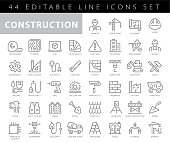 Black and white under construction icons stock illustration Construction Site, Construction Industry, Road Construction, Building , Road Work Ahead Sign