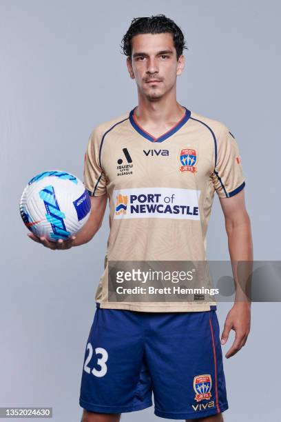 Eli Babalj poses during the Newcastle United A-League headshots session at McDonald Jones Stadium on November 08, 2021 in Newcastle, Australia.