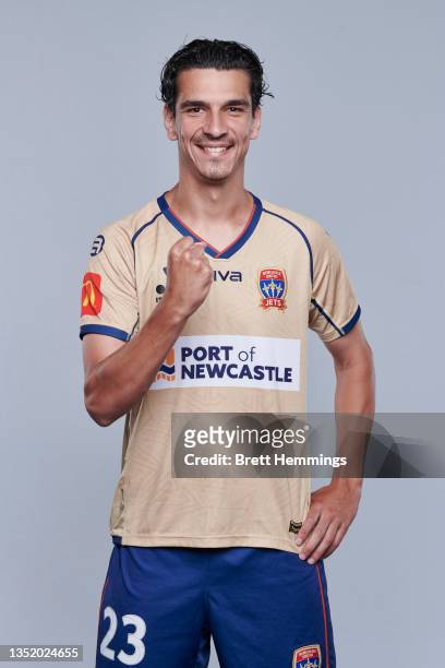 Eli Babalj poses during the Newcastle United A-League headshots session at McDonald Jones Stadium on November 08, 2021 in Newcastle, Australia.