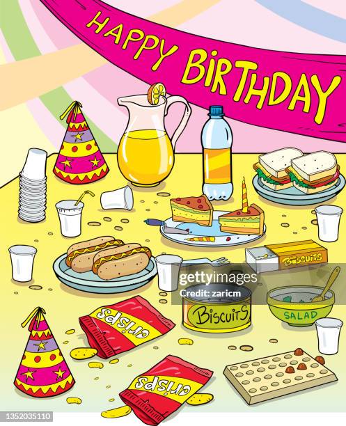 birthday table decoration - table white tablecloth stock illustrations