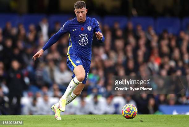 Ross Barkley of Chelsea controls the ball during the Premier League match between Chelsea and Burnley at Stamford Bridge on November 06, 2021 in...