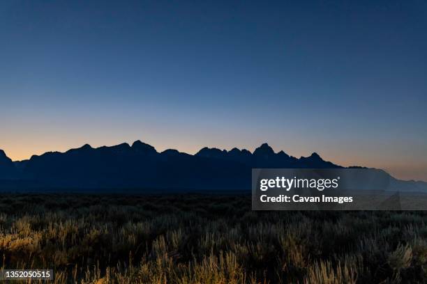 dusk silhouettes in grand teton national park, wyoming. - jackson hole stock pictures, royalty-free photos & images