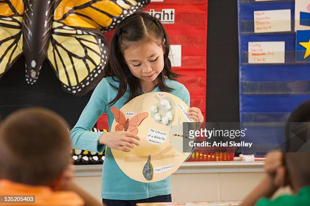 asian student presenting science project to classroom - boy in briefs stock pictures, royalty-free photos & images