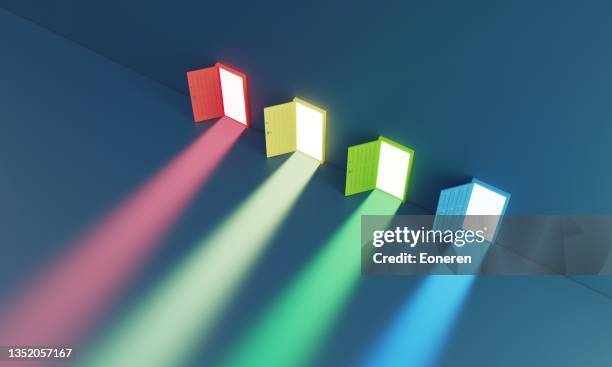 choice concept with multi colored doors - alternative imagens e fotografias de stock