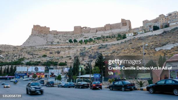 View of the old crusader castle on the hill on May 18, 2017 in , Karak Province, Jordan.