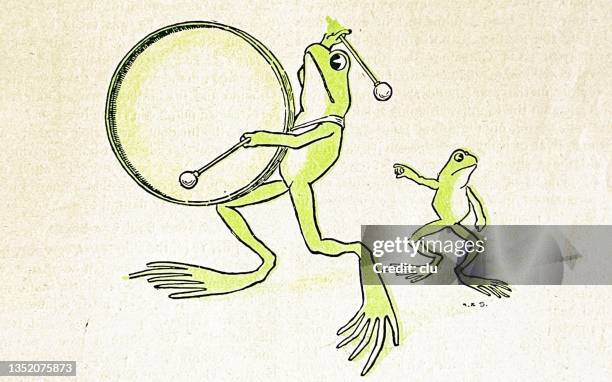 frog playing drums - frog cartoon stock illustrations