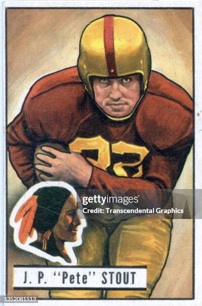 Bubblegum card features American football player Pete Stout, of the Washington Redskins, 1951.