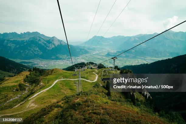 scenic view of mountains against sky,pizol,switzerland - ski lift summer stock pictures, royalty-free photos & images