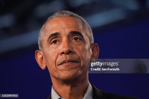 Former US president Barack Obama speaks during day 9 of COP26 on November 08, 2021 in Glasgow, Scotland. Day Nine of the 2021 climate summit in...