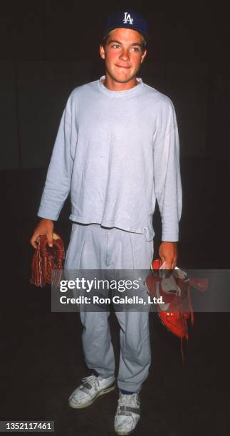 American actor Jason Bateman attends a Hollywood All-Star baseball game at Dodger Stadium, Los Angeles, California, August 18, 1990.