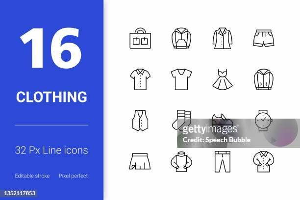 stockillustraties, clipart, cartoons en iconen met clothing editable stroke line icons - mouwloze jurk