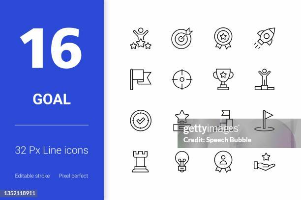 ilustrações de stock, clip art, desenhos animados e ícones de goal editable stroke line icons - podium