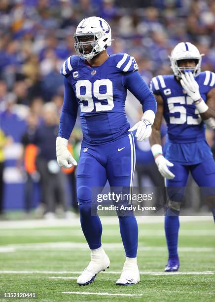 Deforest Buckner of the Indianapolis Colts against the New York Jets at Lucas Oil Stadium on November 04, 2021 in Indianapolis, Indiana.