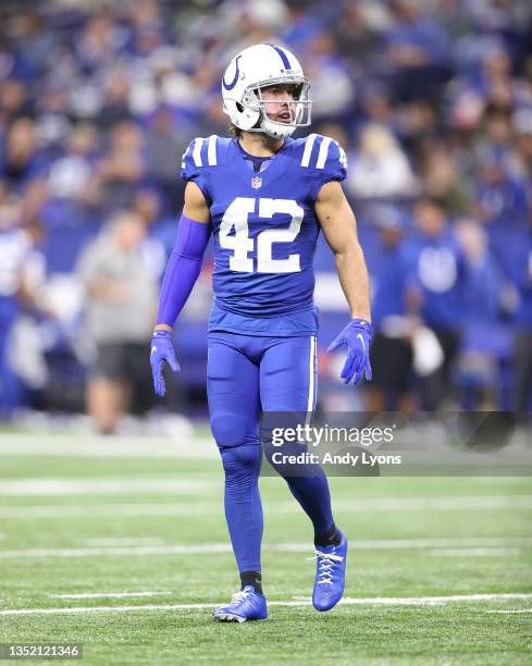 Andrew Sendejo of the Indianapolis Colts against the New York Jets at Lucas Oil Stadium on November 04, 2021 in Indianapolis, Indiana.