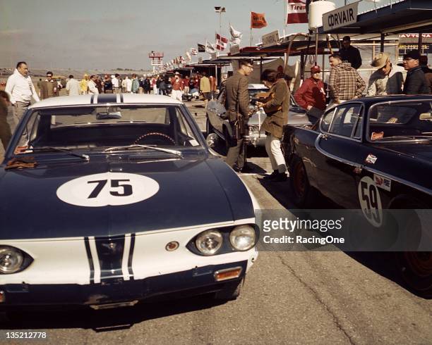 Art Riley & Ross MacGrotty, both of the USA, drove the No. 75 Yenko Stinger Corvair in the 24 Hour Daytona Continental. Beside them is the Volvo of...