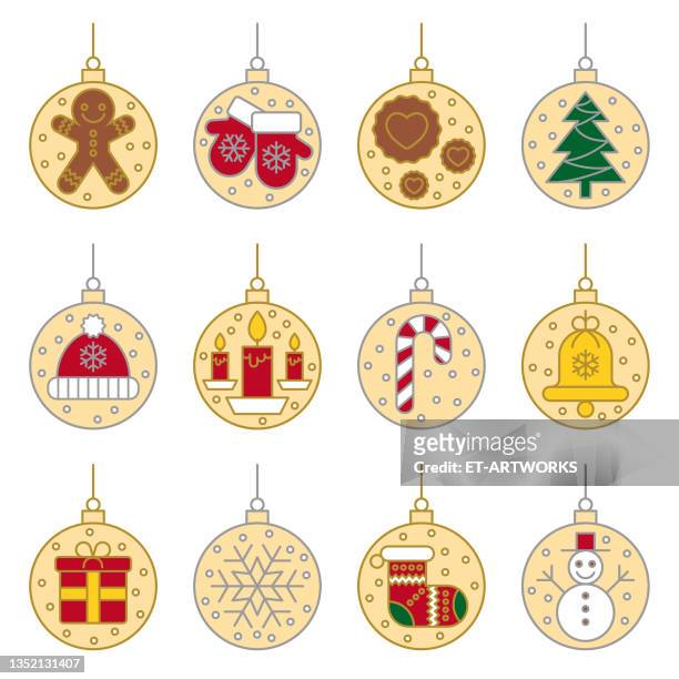 christmas icons set - vector - gingerbread man sketch stock illustrations