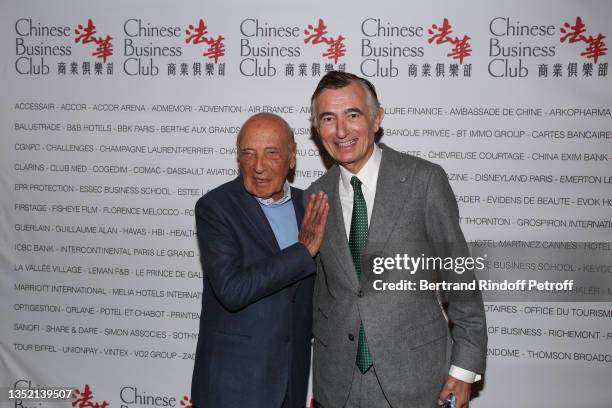 Jacques Seguela and Philippe Douste-Blazy attend the Lunch in Honor of Nicolas Sarkozy at Chinese Business Club on November 08, 2021 in Paris, France.