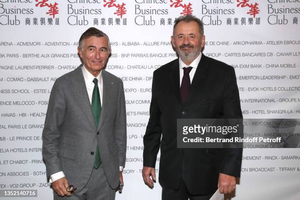 Philippe Douste-Blazy and Guillaume Sarkozy attend the Lunch in Honor of Nicolas Sarkozy at Chinese Business Club on November 08, 2021 in Paris,...