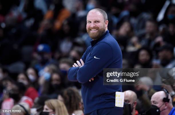 Head coach Taylor Jenkins of the Memphis Grizzlies watches the game against the Washington Wizards at Capital One Arena on November 05, 2021 in...