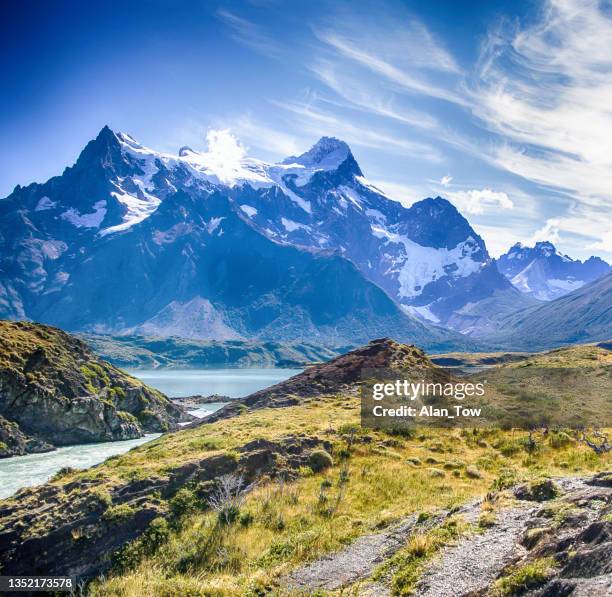 mountain of torres del paine national park, patagonia, chile - torres del paine national park imagens e fotografias de stock