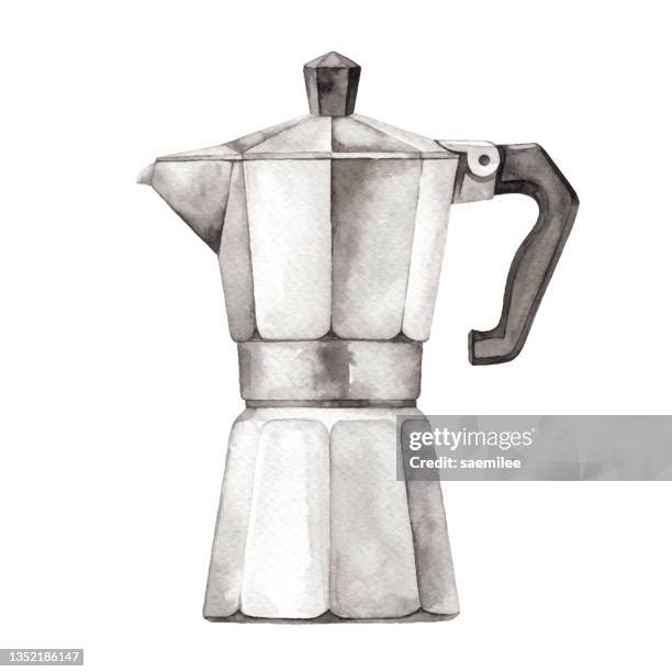 aquarell moka kanne kaffeemaschine - aquarell ohne mensch stock-grafiken, -clipart, -cartoons und -symbole