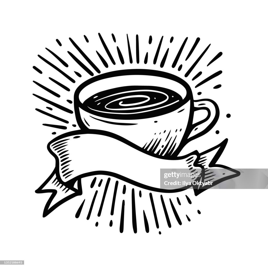 Coffee Ribbon Hand Drawn Coffee With Ribbon Vintage Vector Illustration Engraving ...