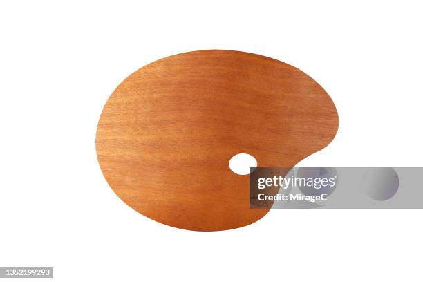 clean oil painting palette isolated on white - palet stockfoto's en -beelden