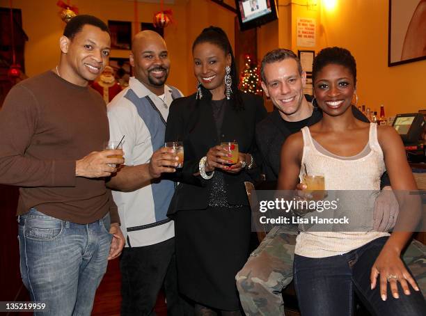 Derrick Baskin, James Monroe Iglehart, restauranteur B. Smith, Adam Pascal, and Montego Glover attend the "Memphis"-Inspired cocktail launch at B....