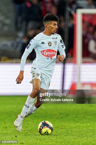 Azzedine Ounahi of Angers SCO in action during the Ligue 1 match between Lille and Angers on November 6, 2021 in Lille, France.