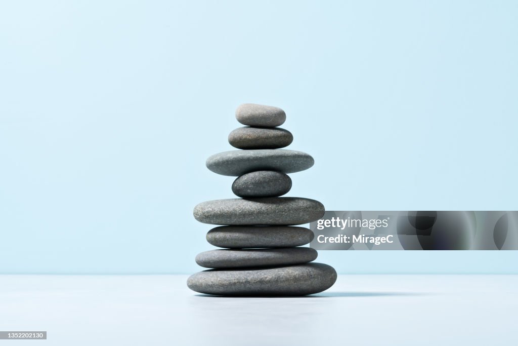 Stack of Balanced Natural Gray Pebbles