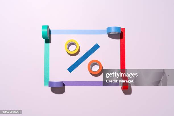 percentage sign made of masking tapes - percentage sign stock pictures, royalty-free photos & images