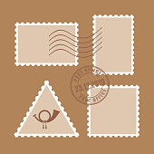Postal stamp icons set, blank template