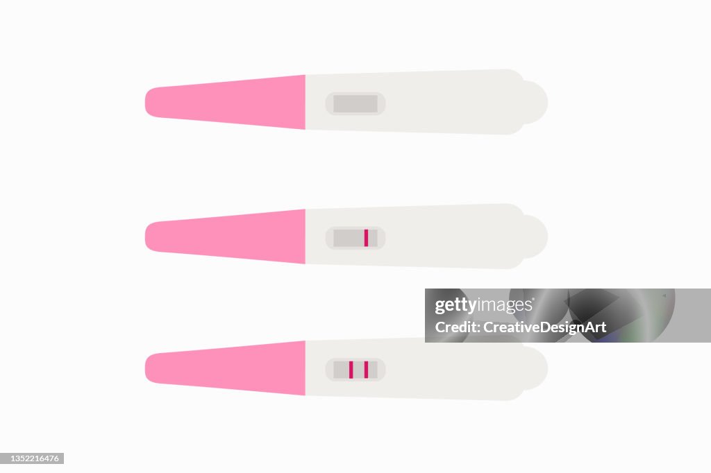Pregnancy Or Ovulation Positive And Negative Test Set On White Background