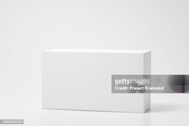 blank open rectangular box with box separate lid isolated on gray background - cajón fotografías e imágenes de stock