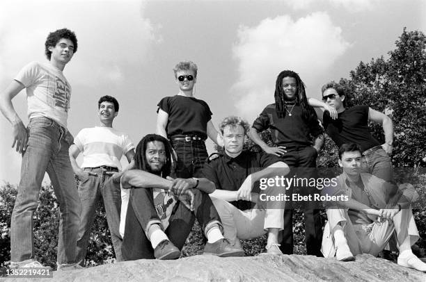 Photographed in Central Park in New York City on July 9, 1983. L-R Mickey Virtue, Norman Hassan, Earl Falconer, Brian Travers, Ali Campbell, Astro,...