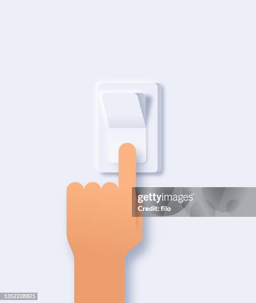 stockillustraties, clipart, cartoons en iconen met on off person pressing a button or switch - off