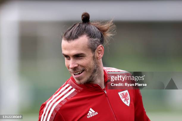 Gareth Bale of Wales trains during a Wales Training Session at The Vale Resort on November 09, 2021 in Vale of Glamorgan, Wales.