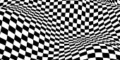 Wavy chess board. Chessboard concept. Wave distortion effect. Vector illustration.