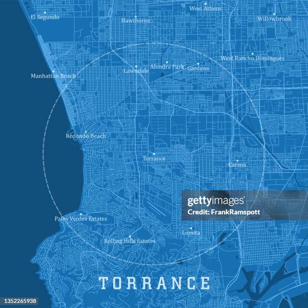 torrance ca city vector road map blue text - redondo beach stock illustrations