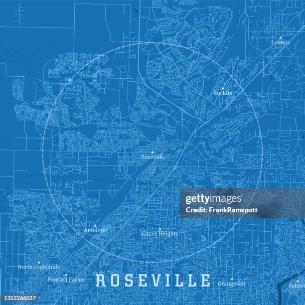 roseville ca city vector road map blue text - roseville stock illustrations