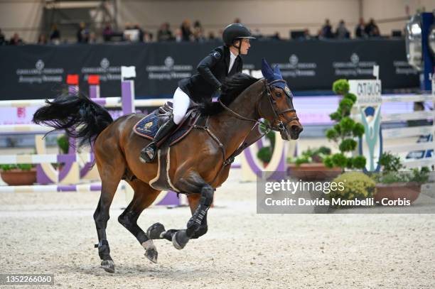 Jessica Springsteen of United States of America riding Don Juan van de Donkhoeve during Longines FEI Jumping World Cup Verona Presented by Volkswagen...