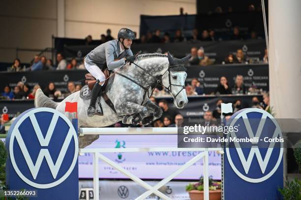 Christian Kukuk of Germany riding Checker during Longines FEI Jumping World Cup Verona Presented by Volkswagen on November 7, 2021 in Verona, Italy.