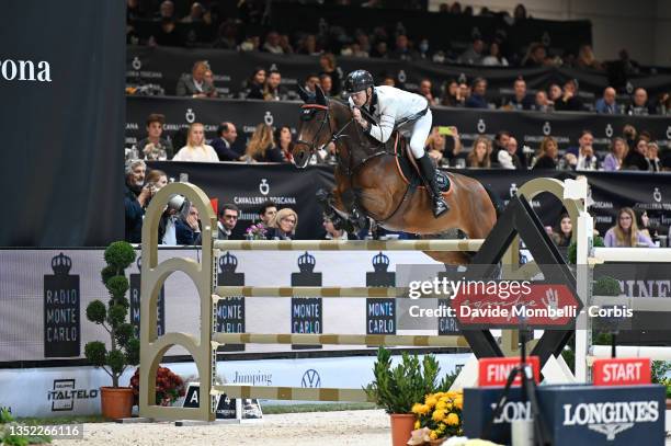 Peder Fredricson of Sweden riding H&M Christian K during Longines FEI Jumping World Cup Verona Presented by Volkswagen on November 7, 2021 in Verona,...